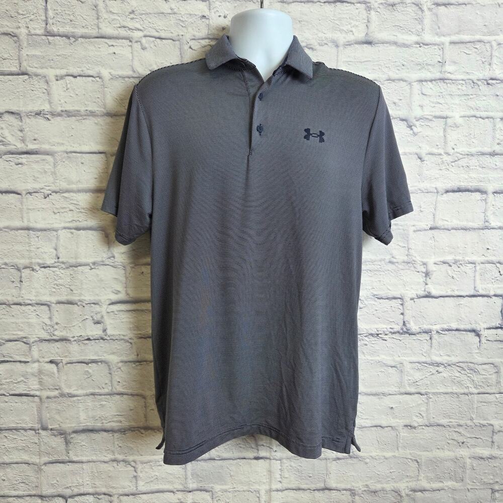 Under Armour Mens Medium Navy Stripe The Playoff Polo Shirt